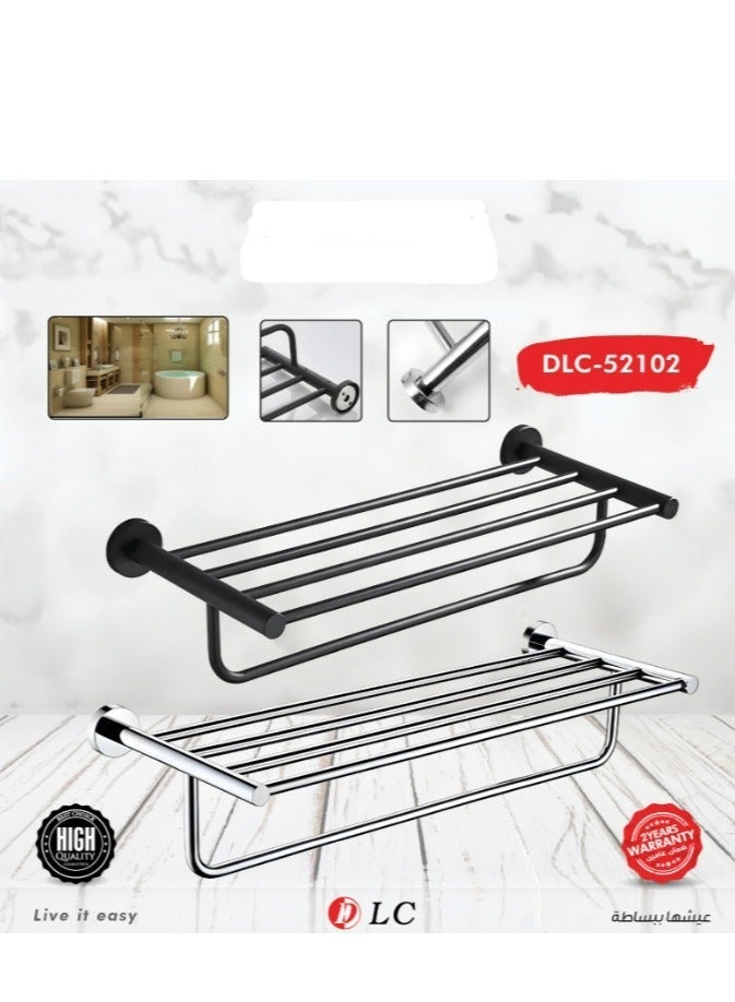 LC Bathroom Towel Rack Organizer – Non Perforated Wall Mounted Storage Rack, Stainless Steel, Black and Silver