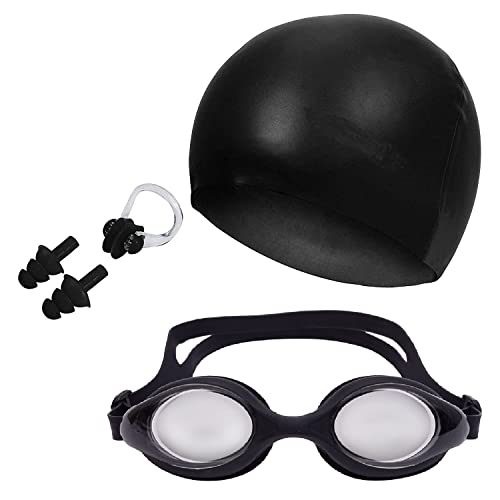 ispeed Swimming Kit with Antifog Goggles,Silicone Cap Noseclip,EarPlugs for Men,Women,Boys,Girls,Kids and Adult (Black) - Image 1