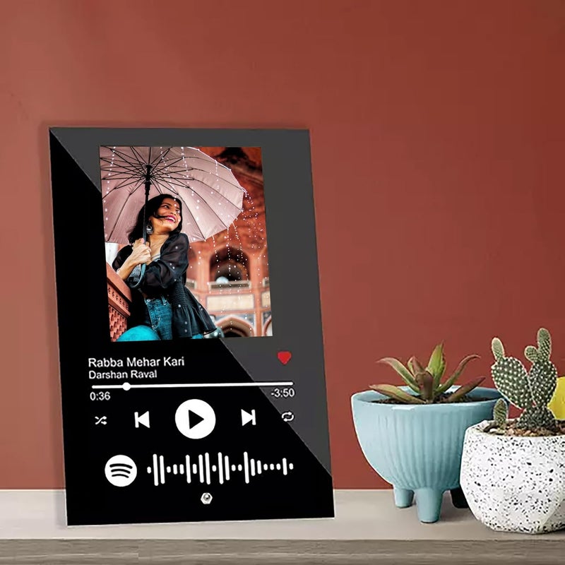 Customized Photo and Song Spotify Frame with Steel Removable Stand | Personalized Frame with Scannable Code | Birthday Gift | Anniversary (6x8 Inches) (Black)  - Image 1
