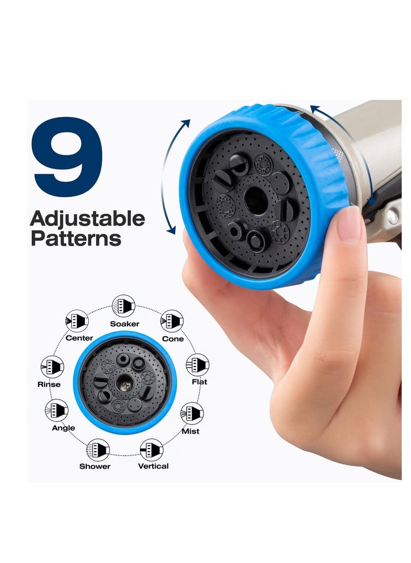 SYOSI - Garden Hose Nozzle, Heavy Duty Metal Water Hose Nozzle, High Pressure Hand Water Nozzle with 8 Adjustable Spray Patterns for Watering Plants, Lawn, Washing Cars, Cleaning, Showering Pets - Image 1