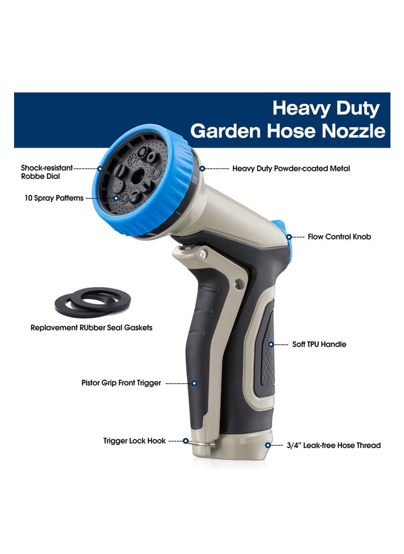 SYOSI - Garden Hose Nozzle, Heavy Duty Metal Water Hose Nozzle, High Pressure Hand Water Nozzle with 8 Adjustable Spray Patterns for Watering Plants, Lawn, Washing Cars, Cleaning, Showering Pets - Image 1