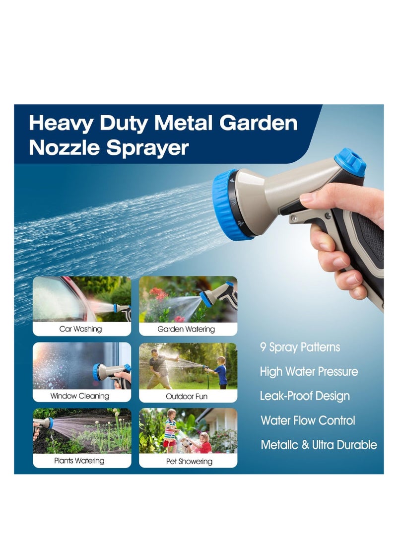 SYOSI - Garden Hose Nozzle, Heavy Duty Metal Water Hose Nozzle, High Pressure Hand Water Nozzle with 8 Adjustable Spray Patterns for Watering Plants, Lawn, Washing Cars, Cleaning, Showering Pets - Image 1