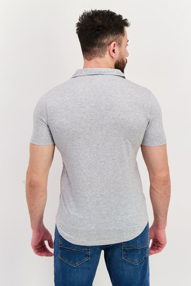 Project Essentials Men Regular Fit Heather Short Sleeve Polo Shirt, Grey - Image 4