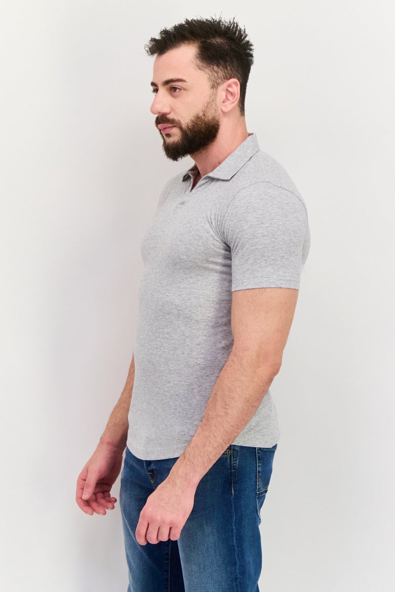 Project Essentials Men Regular Fit Heather Short Sleeve Polo Shirt, Grey - Image 2