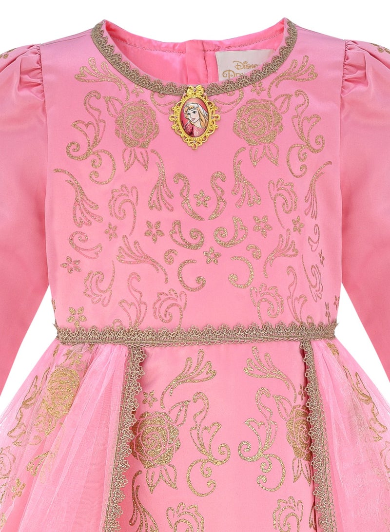 Party Centre Officially Licensed Disney Golden Princess Aurora Prestige Dress Up Costume with Headpiece - Image 3