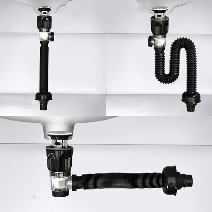 SYPM Sink Drain Kit with Flexible Expandable P-Trap Sink Drain Pipe Tube Anti-Odor Bathroom Sink Drain Pipe 3 in 1 Plumbing - Image 5