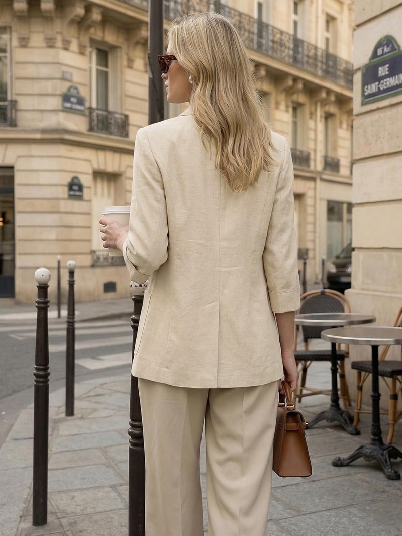 Mina Self Linen Blazers Jackets for Women 2026 Summer 3/4 Sleeve Lightweight Beige Womens Blazer Petite Fitted Business Casual Fashion Dressy Trendy Suit Work Office Women's Blazers & Suit Jackets - Image 5