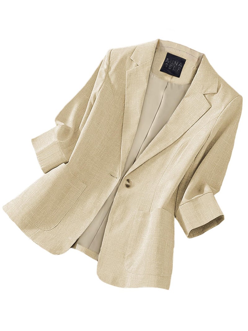 Mina Self Linen Blazers Jackets for Women 2026 Summer 3/4 Sleeve Lightweight Beige Womens Blazer Petite Fitted Business Casual Fashion Dressy Trendy Suit Work Office Women's Blazers & Suit Jackets - Image 1