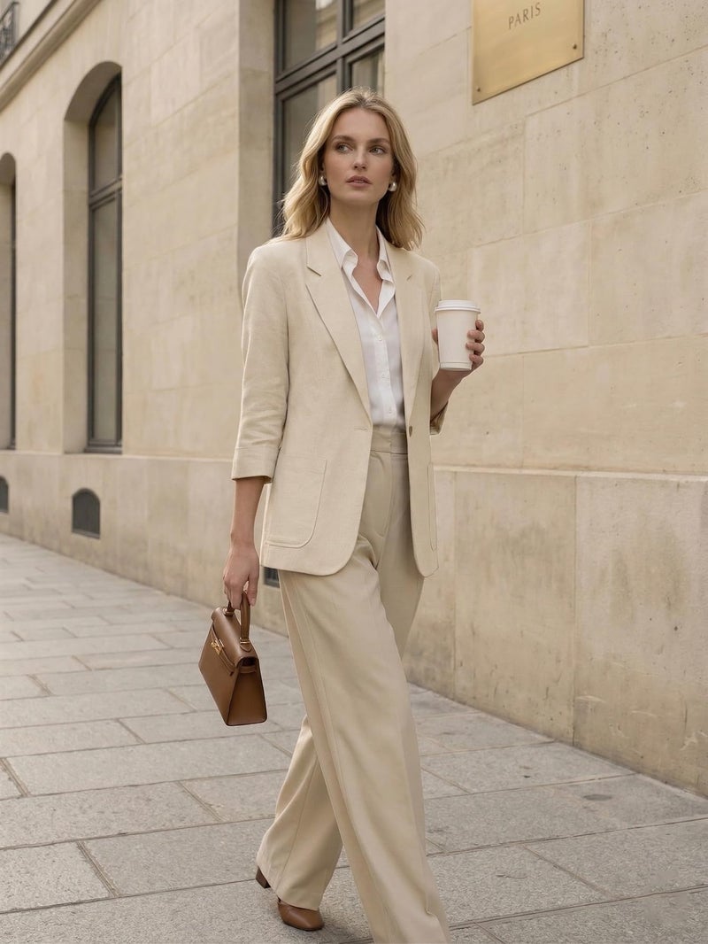 Mina Self Linen Blazers Jackets for Women 2026 Summer 3/4 Sleeve Lightweight Beige Womens Blazer Petite Fitted Business Casual Fashion Dressy Trendy Suit Work Office Women's Blazers & Suit Jackets - Image 4