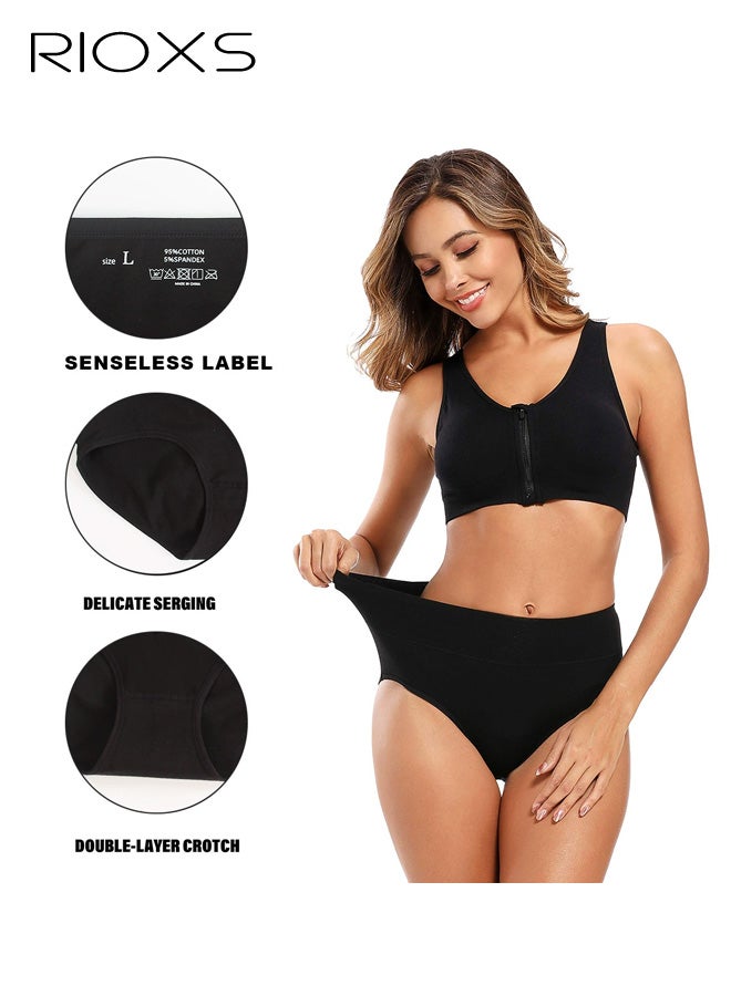 RIOXS 5 Pack Women's High Waisted Underwear, Breathable Stretch Seamless Briefs for Ladies, Soft Full Coverage Tummy Control Panties Briefs (Regular and Plus Size), Black - Image 2