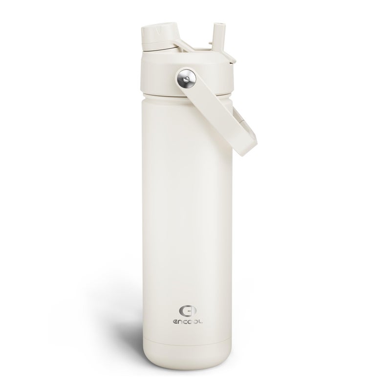 ENCOOL Insulated Water Bottle with Straw Stainless Steel Water Bottle, Leak-Proof, BPA-Free, Double Wall Vacuum Keeps Cold for 24 Hours for Sports, Travel, School (26 oz, Cream Moon) - Image 1
