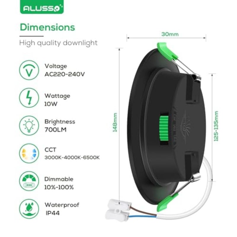 أضواء LED غائرة مسطحة للغاية 230 فولت، 10 وات 800 لومن، ضوء سقف غائر دائري أسود نحيف للغاية، أبيض دافئ 3000 ك، أبيض محايد 4000 ك، أبيض بارد 6500 ك، للحمام، حزمة من 6 - Image 2