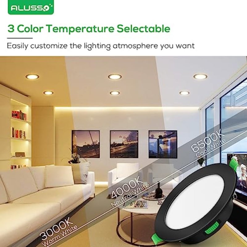 أضواء LED غائرة مسطحة للغاية 230 فولت، 10 وات 800 لومن، ضوء سقف غائر دائري أسود نحيف للغاية، أبيض دافئ 3000 ك، أبيض محايد 4000 ك، أبيض بارد 6500 ك، للحمام، حزمة من 6 - Image 3