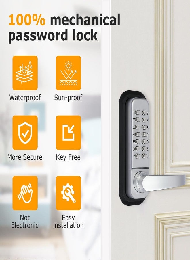 Soobool Double Sided Keyless Door Lock with Handle, Double Keypad Door Lock，Mechanical Keypad Door Lock Stainless Steel Sunscreen Waterproof Digital keyless Gate Locks for Outdoor Fences (Silvery) - Image 2