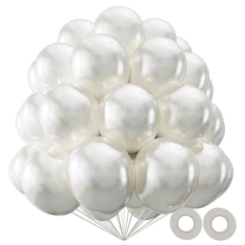 KAWKALSH Pearl White Balloon 110pcs, 12 Inch Thickened Latex Party Balloons Helium Bright Color for Birthday Baby Shower Wedding Party Supplies Arch Garland Decoration - Image 1