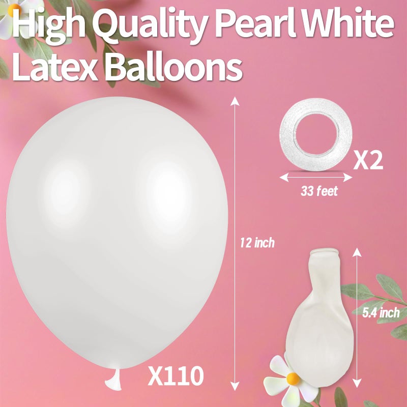 KAWKALSH Pearl White Balloon 110pcs, 12 Inch Thickened Latex Party Balloons Helium Bright Color for Birthday Baby Shower Wedding Party Supplies Arch Garland Decoration - Image 2