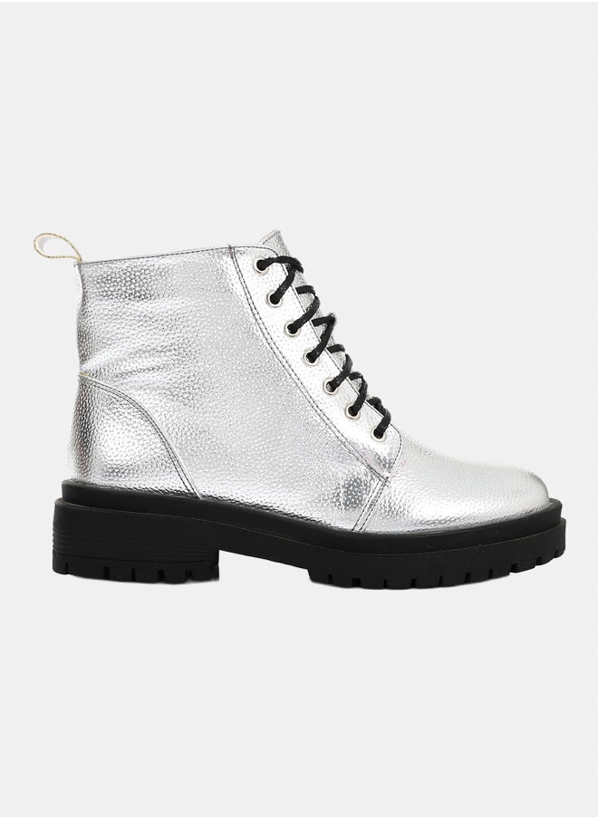 XO Style - Leather Ankle Boot - Silver - Image 1