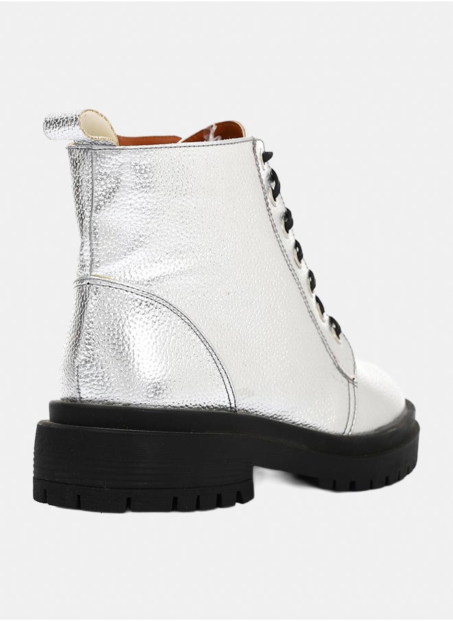 XO Style - Leather Ankle Boot - Silver - Image 1
