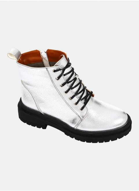 Leather Ankle Boot - Silver