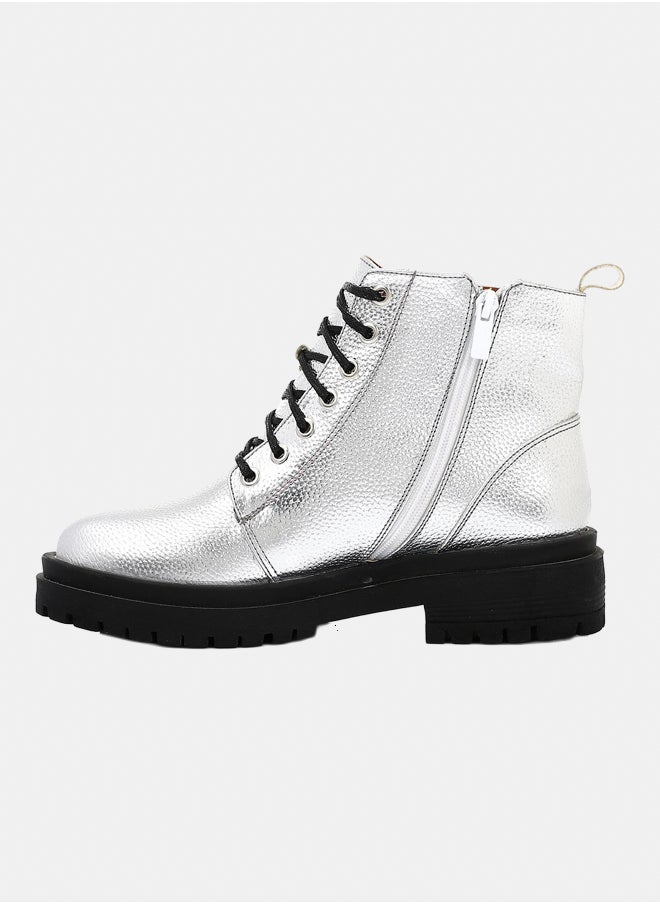 XO Style - Leather Ankle Boot - Silver - Image 1