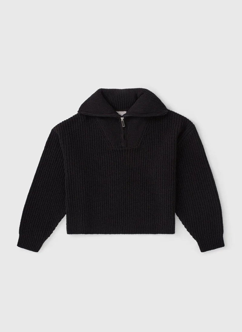 Matalan Girls Black Funnel Neck Zip Jumper