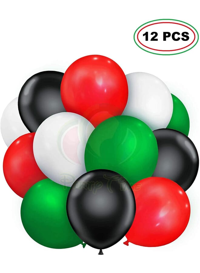 Party Time 12 Pcs Uae National Day Spirit Of Union Flag Colored Balloons Green Black White Red Latex Balloons 12 - Image 1