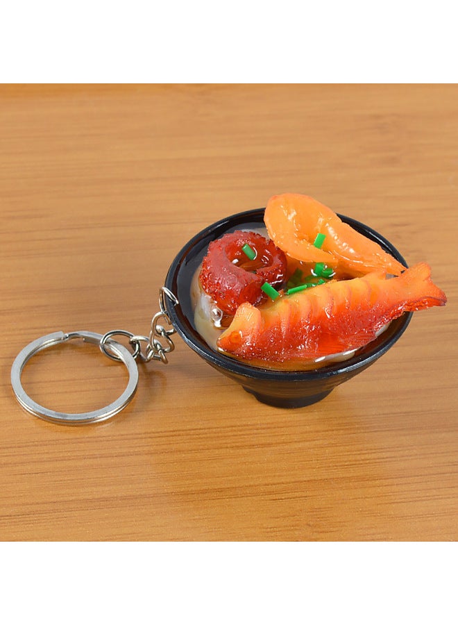 A Generation Of Hair Simulation Udon Noodle Food Play Pendant Creative Simulation Food Bowl Japanese Ramen Model Pendant-Color:Crucian Red Shrimp Noodles-key Ring-Dimensions:5cm*2cm*2.5cm  - Image 1
