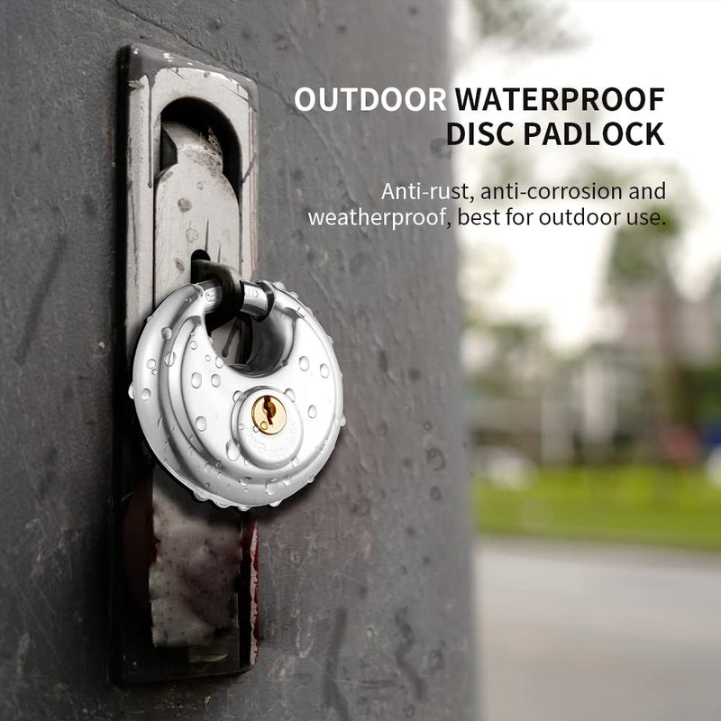 CINCINNO Keyed Alike Padlock with Key, 304 Stainless Steel Storage Unit Lock,2-3/4 in.Wide,3/8 in. Diameter Shackle, Disc Locks for Sheds, Garages and Fenceï¼Œ2Pack - Image 3