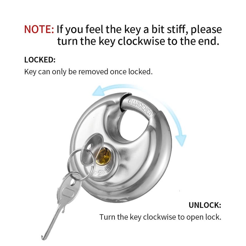 CINCINNO Keyed Alike Padlock with Key, 304 Stainless Steel Storage Unit Lock,2-3/4 in.Wide,3/8 in. Diameter Shackle, Disc Locks for Sheds, Garages and Fenceï¼Œ2Pack - Image 5