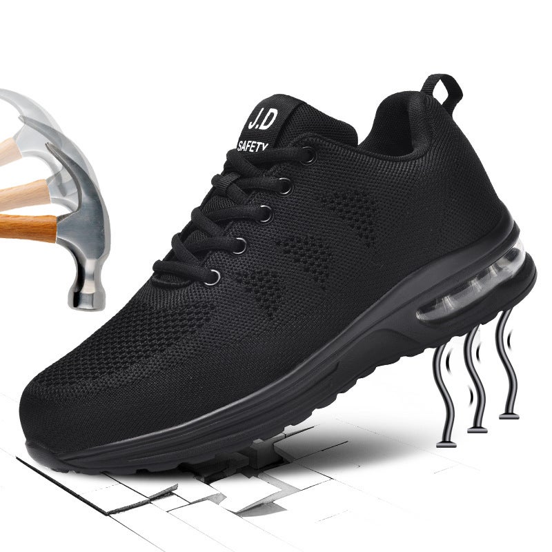 Plus Size Labor Protection Shoes For Men 47 Anti-Smash And Anti-Puncture Black Mesh Shoes For Men Breathable Construction Site Work Protective Steel Toe Shoes - Image 4