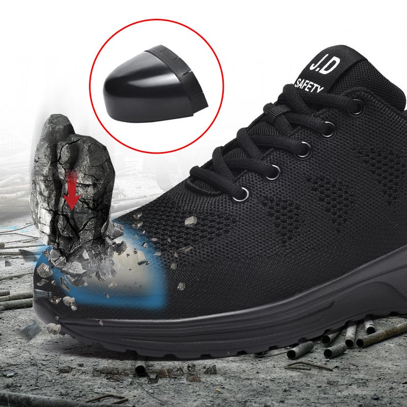 Plus Size Labor Protection Shoes For Men 47 Anti-Smash And Anti-Puncture Black Mesh Shoes For Men Breathable Construction Site Work Protective Steel Toe Shoes - Image 3