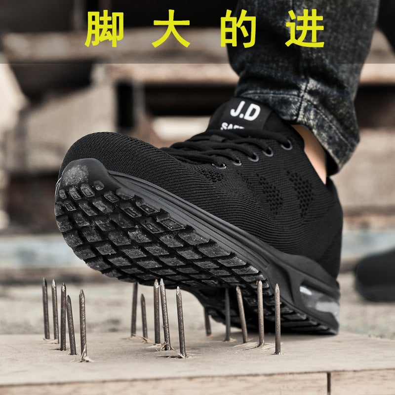 Plus Size Labor Protection Shoes For Men 47 Anti-Smash And Anti-Puncture Black Mesh Shoes For Men Breathable Construction Site Work Protective Steel Toe Shoes - Image 2