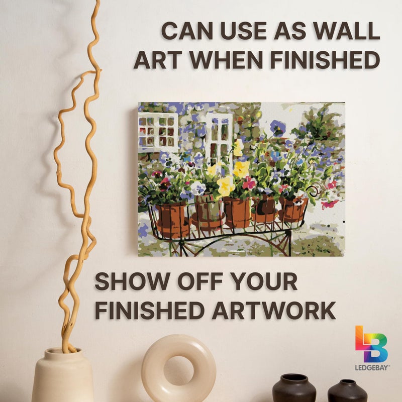 Ledgebay DIY Paint by Numbers Kit for Adults Framed Canvas Beginner to Advanced Paint by Numbers Kit, Kits Include Acrylic Paint Set, Brushes & Tabletop Easel (Ritas Pansies 12" x 16" Framed) - Image 5