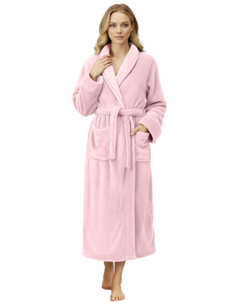 NY Threads Premium Womens Robe, Plush Fleece Long Bath Robe for Women, Fluffy Soft Women's Bathrobe, Large, Light Pink - Image 1