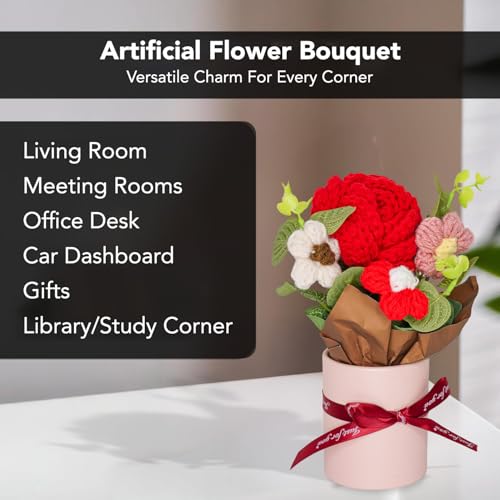 Ekhasa Nostrae by Ekhasa Red Rose Crochet Flowers Bouquet (Small Size) | Knitted Flowers For Gifting | Woolen Bouquet Perfect For Crochet Gifts | Handmade Bouquets Gift - Image 4