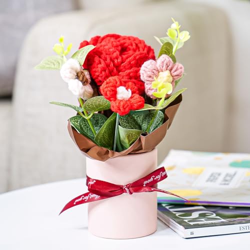 Ekhasa Nostrae by Ekhasa Red Rose Crochet Flowers Bouquet (Small Size) | Knitted Flowers For Gifting | Woolen Bouquet Perfect For Crochet Gifts | Handmade Bouquets Gift - Image 2