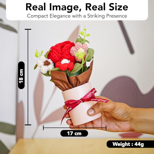 Ekhasa Nostrae by Ekhasa Red Rose Crochet Flowers Bouquet (Small Size) | Knitted Flowers For Gifting | Woolen Bouquet Perfect For Crochet Gifts | Handmade Bouquets Gift - Image 3