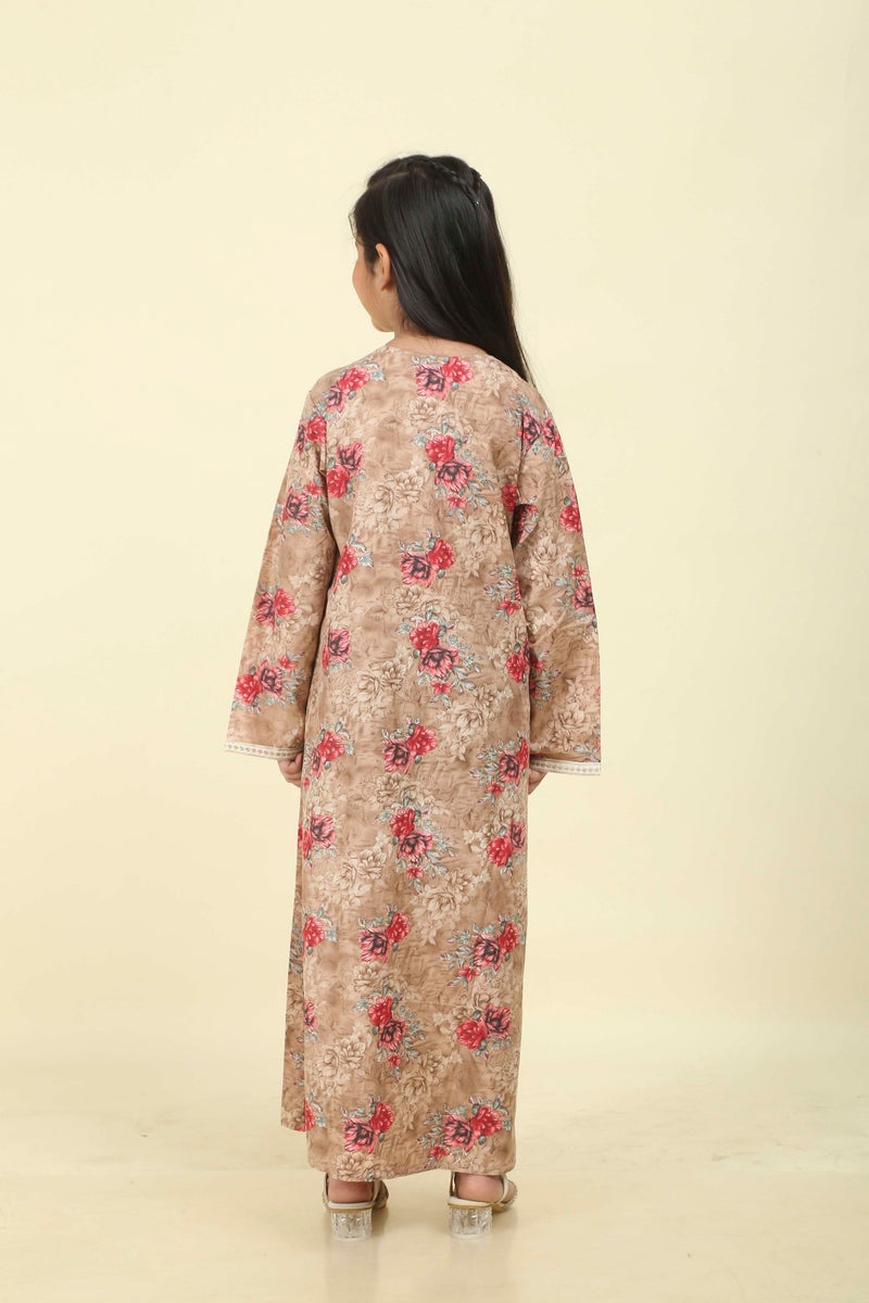HANA & SARA Girls Arabic Floral Print Jalabiya – Modest Long Sleeve Ethnic Dress for Kids - Image 3