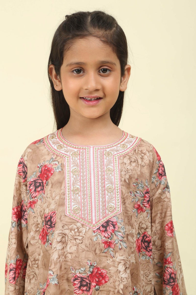 HANA & SARA Girls Arabic Floral Print Jalabiya – Modest Long Sleeve Ethnic Dress for Kids - Image 4