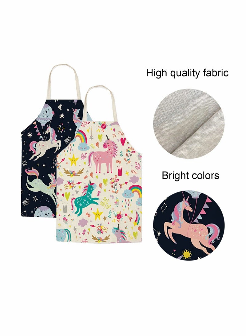 كابتن تيك 2 Pcs Kids Aprons Chef Apron Baking Aprons Unicorn Pattern Cartoon Style KASTWAVE Boys Girls Apron for Cooking Baking Art Painting Gardening Kitchen - Image 2
