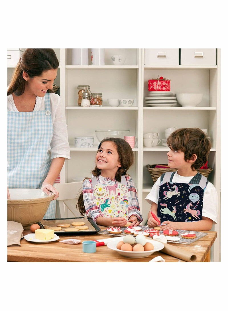 كابتن تيك 2 Pcs Kids Aprons Chef Apron Baking Aprons Unicorn Pattern Cartoon Style KASTWAVE Boys Girls Apron for Cooking Baking Art Painting Gardening Kitchen - Image 3