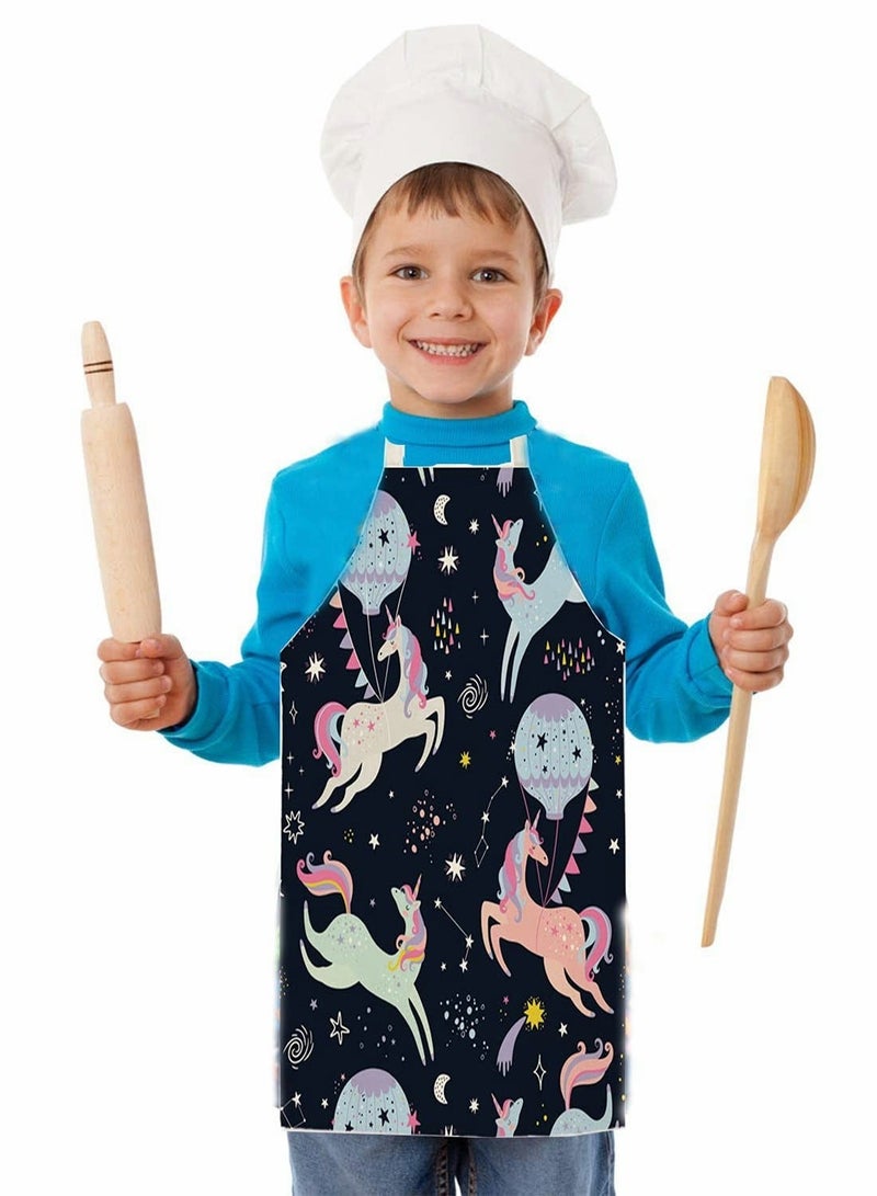 كابتن تيك 2 Pcs Kids Aprons Chef Apron Baking Aprons Unicorn Pattern Cartoon Style KASTWAVE Boys Girls Apron for Cooking Baking Art Painting Gardening Kitchen - Image 5