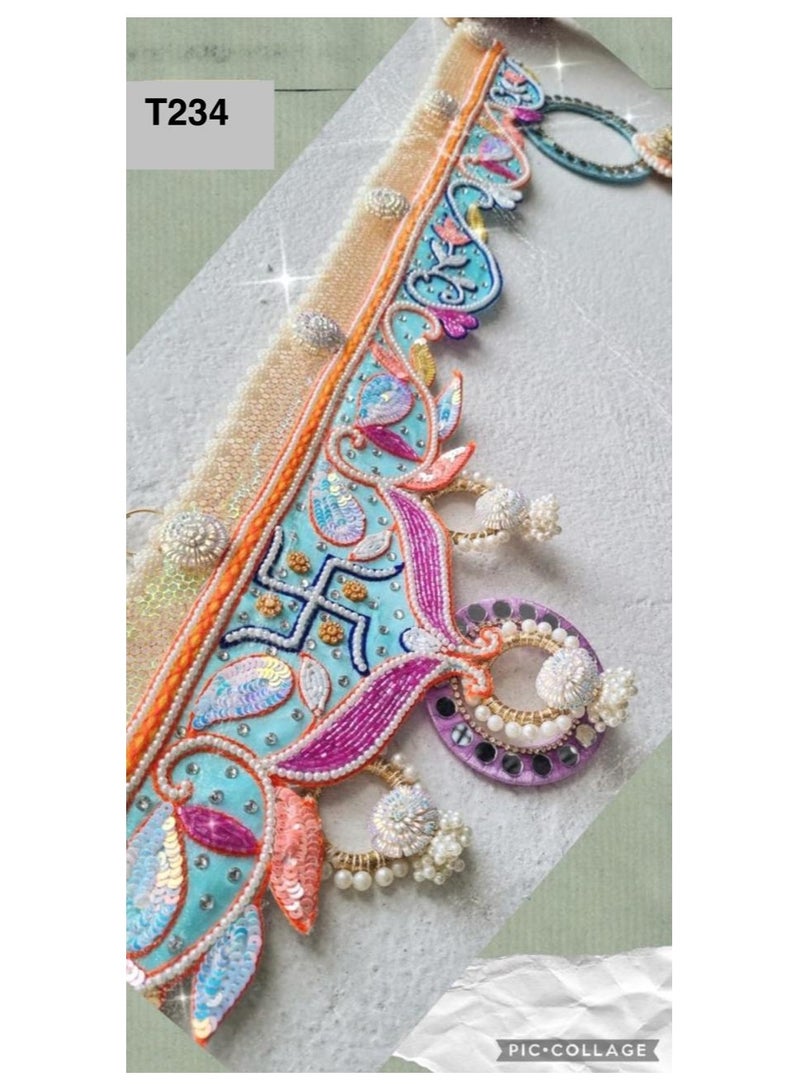 Handcrafted Decorative Toran Bandhanwar, Traditional Door Hanging with Pearl Beads, Turquoise and Pink Embroidered Design, Diwali Decor,40 inches