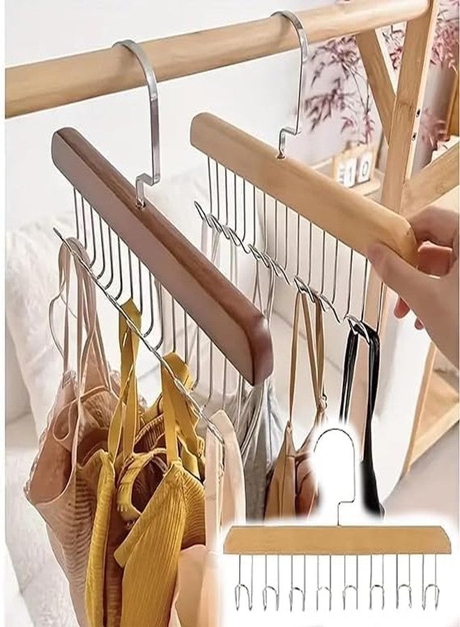 Quebers Wooden Hangers for Wooden Belt Hanger for Tie 8 Hooks Adjustable Closet Hangers Lingerie Belt Scarf Tie Storage Racks Foldable Hooks Wood Hanger Wardrobe Organizers for Men Women Pack of 1 - Image 4