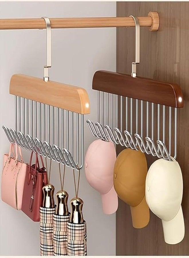 Quebers Wooden Hangers for Wooden Belt Hanger for Tie 8 Hooks Adjustable Closet Hangers Lingerie Belt Scarf Tie Storage Racks Foldable Hooks Wood Hanger Wardrobe Organizers for Men Women Pack of 1 - Image 1
