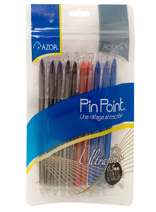 AZOR Pin Point Needle Extra Fine Point Writing Pens 0.5mm Ballpoint Pens Assorted - (10 Pack: 5 Black, 3 Blue, 2 Red) - Image 5
