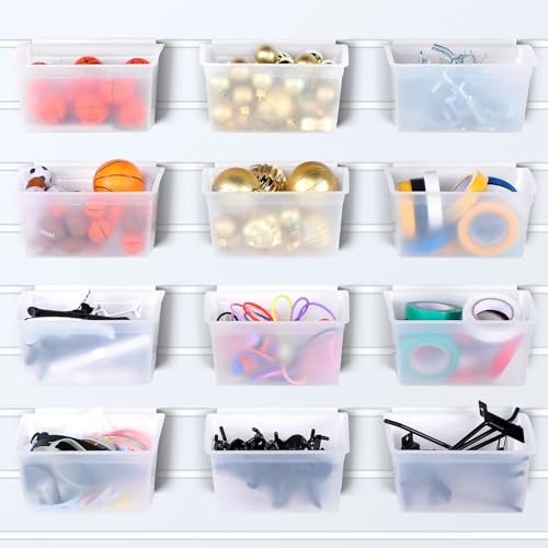 Unittype 12 Pcs Storage Bin Plastic Slatwall Bins for Slatwall Organizer Containers Garage Accessories(Transparent) - Image 1