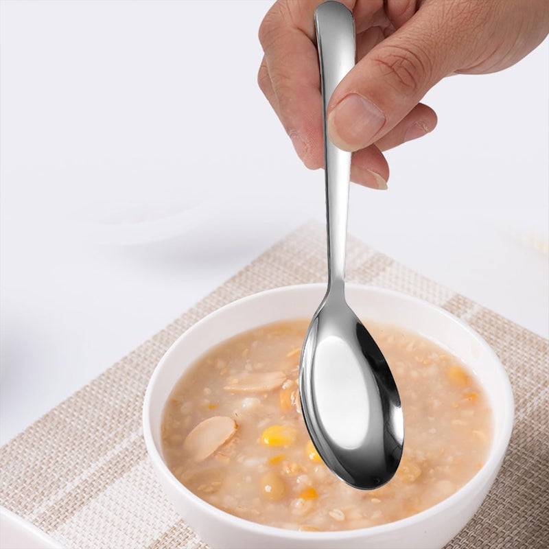 Ouliget Flat Head Spoons, Korean style Flat Sugar Spoon,Thick Heavy Stainless Steel Table Spoons Dinner Spoon,Set of 4. - Image 5