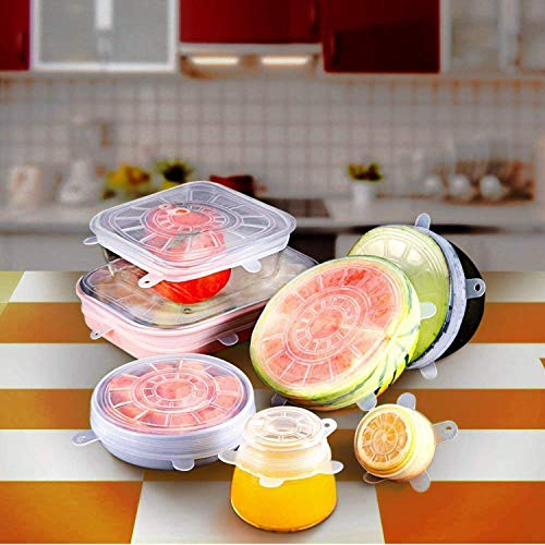 Suzec Silicone Stretch Lids Flexible Covers for Rectangle Round Square Containers (Pack of 6), Transparent (Silicon Lid) - Image 5