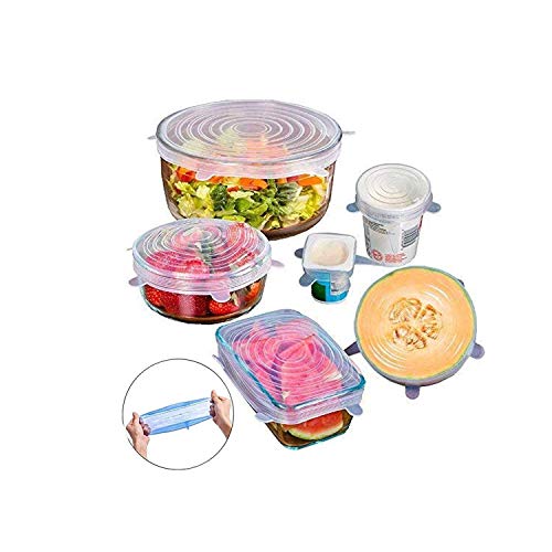 Suzec Silicone Stretch Lids Flexible Covers for Rectangle Round Square Containers (Pack of 6), Transparent (Silicon Lid) - Image 1